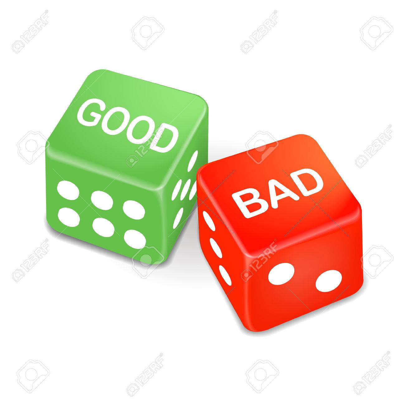 30594082 good bad words on two dice isolated on white background | WebJET CMS